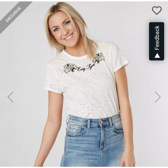 Modish Rebel Women's Easy Tiger Distressed Hole Burnout T-Shirt Size Small - Picture 9 of 12